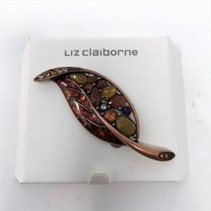 Liz Claiborne Autumn Fall Leaf Enamel Pin Brooch